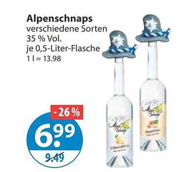 Alpenschnaps verschiedene Sorten 35 % Vol. je 0,5-Liter-Flasche 1 l = 13.98