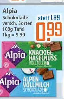 Alpia Schokolade versch. Sorten 100g Tafel 1kg = 9.90