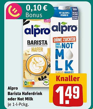 Alpro Barista Haferdrink oder Not Milk je 1-l-Pckg.