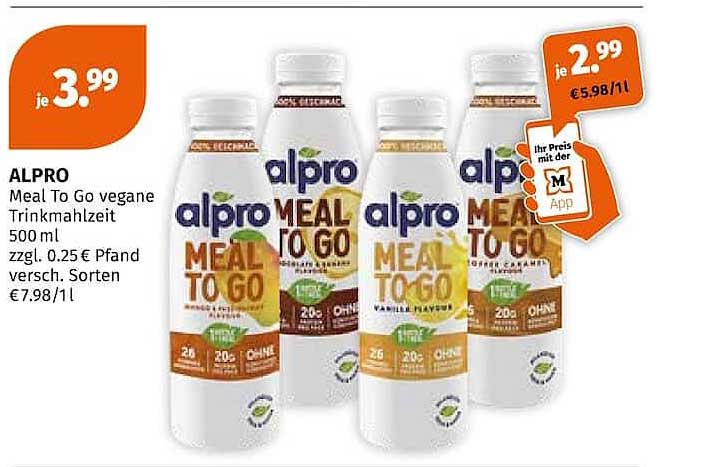 ALPRO Meal To Go vegane Trinkmahlzeit 500 ml zzgl. 0.25 € Pfand verschied. Sorten