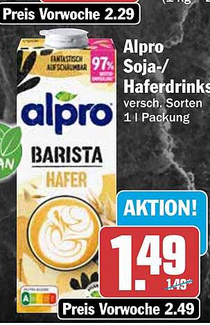 Alpro Soja-/Haferdrink vers. Sorten 1 l Packung