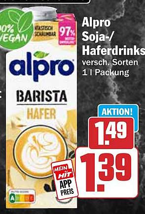 Alpro Soja-/Haferdrinks versch. Sorten 1 l Packung