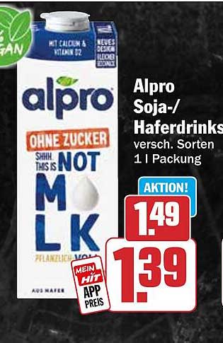 Alpro Soja-/Haferdrinks versch. Sorten 1 l Packung