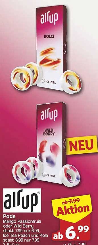 alrup Pods Mango Passionfruit oder Wild Berry