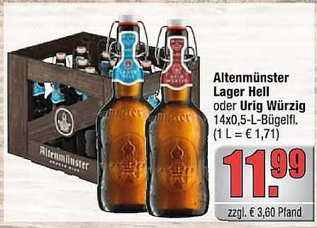 Altenmünster Lager Hell oder Urig Würzig 14x0,5-L-Bügelfl. (1 L = € 1,71)
