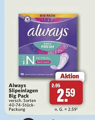 Always Slipeinlagen Big Pack versch. Sorten 40-74-Stück-Packung