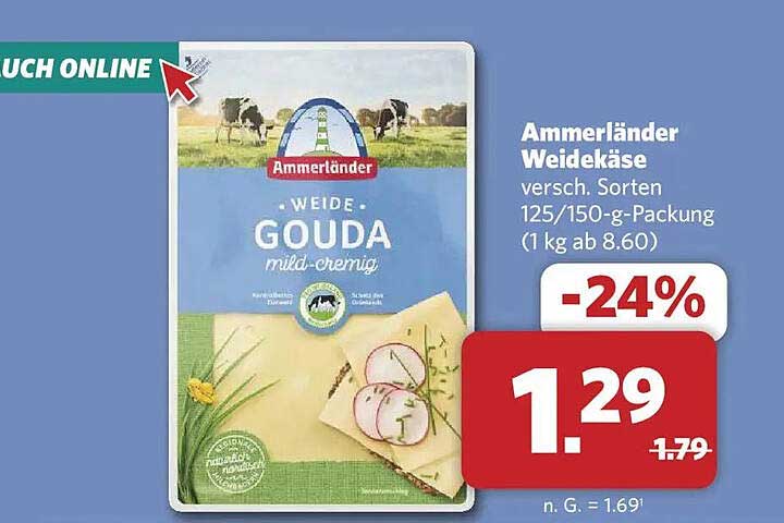 Ammerländer Weidekäse versch. Sorten 125/150-g-Packung (1 kg ab 8.60)