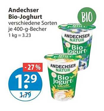 Andechser Bio-Joghurt verschiedene Sorten je 400-g-Becher 1 kg = 3.23