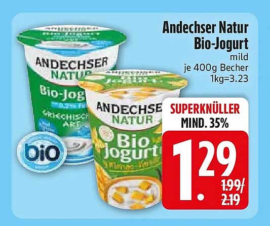 Andechser Natur Bio-Joghurt mild je 400g Becher 1kg=3.23
