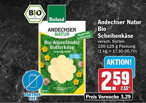 Andechser Natur Bio Scheibenkäse versch. Sorten 150-125 g Packung (1 kg = 17.30-20.70)