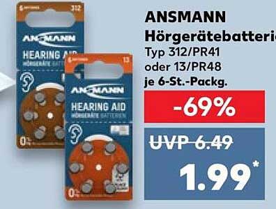 ANSMANN Hörgerätebatterie Typ 312/PR41 oder 13/PR48 je 6-St.-Pack.