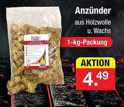 Anzünder aus Holzwolle u. Wachs 1-kg-Packung AKTION