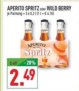 APERITO SPRITZ oder WILD BERRY je Packung = 3 x 0,2 l (1 l = € 4,15)