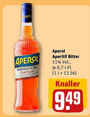 Aperol Aperitif Bitter 11% Vol., je 0,7-l-Fl. (1 l = 13.56)