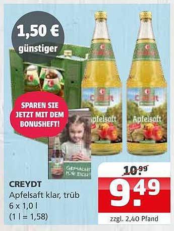 Apfelsaft klar, trüb 6 x 1,0 l (1 l = 1,58)