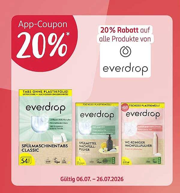App-Coupon 20% Rabatt auf alle Produkte von everdrop
