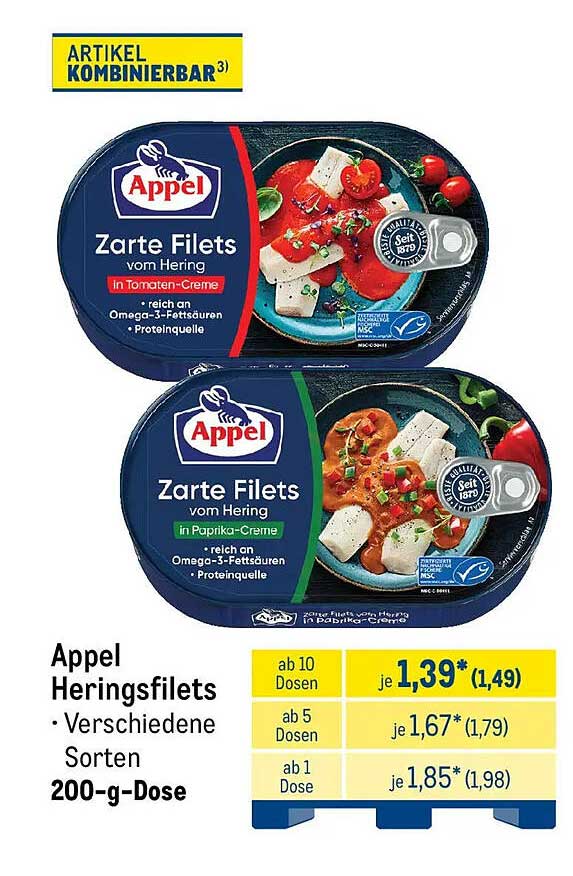 Appel Heringsfilets • Verschiedene Sorten • 200-g-Dose