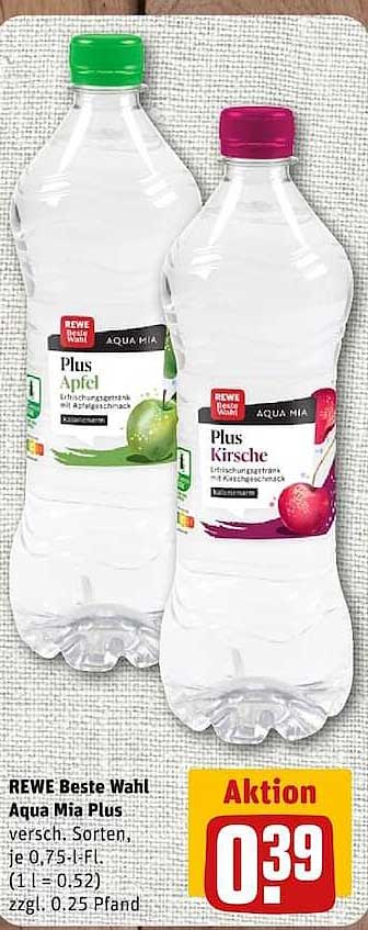 Aqua Mia Plus versch. Sorten, je 0,75-L-Fl. (1 l = 0.52) zzgl. 0.25 Pfand