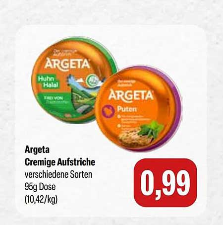 Argeta Cremige Aufstriche verschiedene Sorten 95g Dose (10,42/kg)