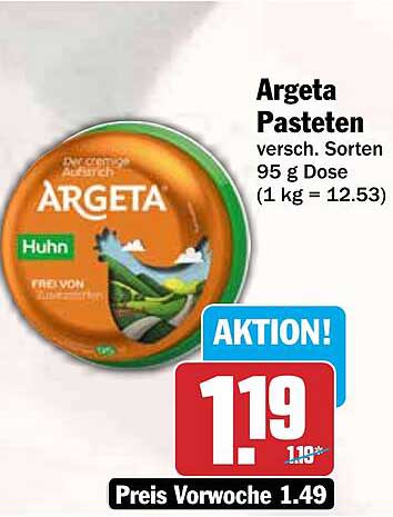Argeta Pasteten versch. Sorten 95 g Dose (1 kg = 12.53)
