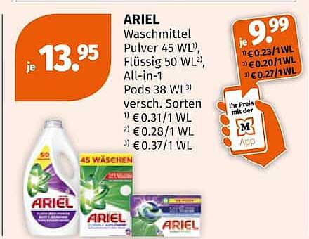 ARIEL Waschmittel Pulver 45 WL*, Flüssig 50 WL², All-in-1 Pods 38 WL³ versch. Sorten