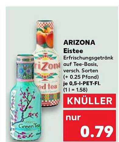 ARIZONA Eistee Erfrischungsgetränk auf Tee-Basis, versch. Sorten (+ 0.25 Pfand) je 0,5-l-PET-Fl. (1 l = 1.58)