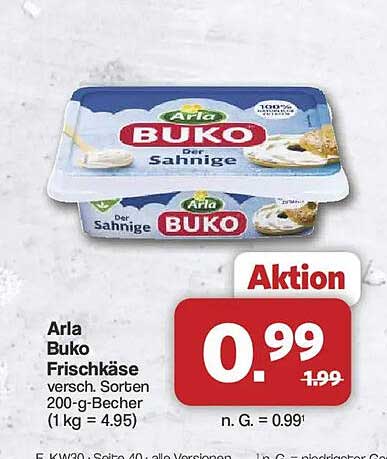 Arla Buko Frischkäse versch. Sorten 200-g-Becher (1 kg = 4.95)