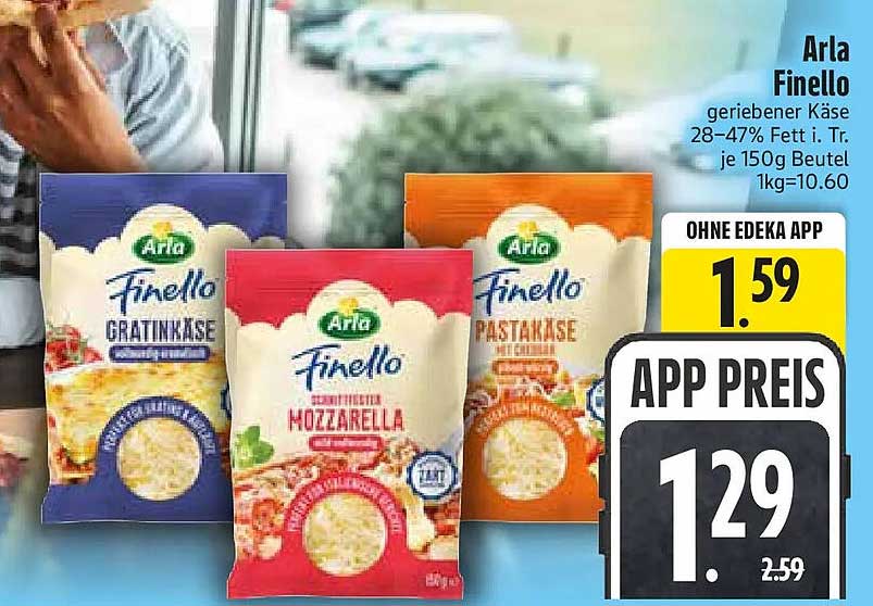 Arla Finello geriebener Käse 28–47% Fett i. Tr. je 150g Beutel