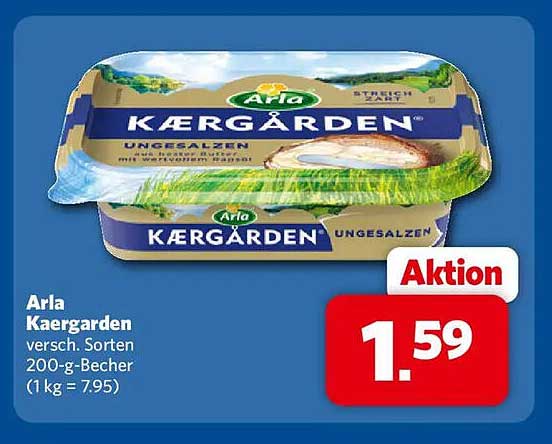 Arla Kaergarden versch. Sorten 200-g-Becher (1 kg = 7.95)