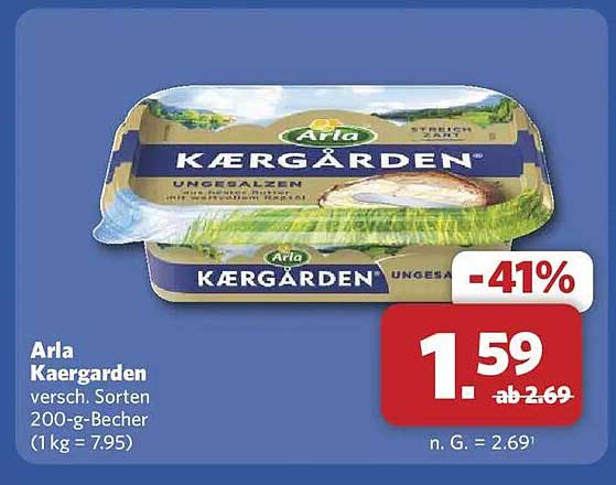 Arla Kaergarden versch. Sorten 200-g-Becher (1 kg = 7.95)