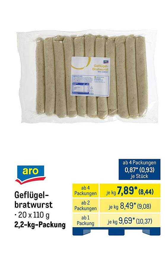 aro Geflügel-bratwurst · 20 x 110 g · 2,2-kg-Packung