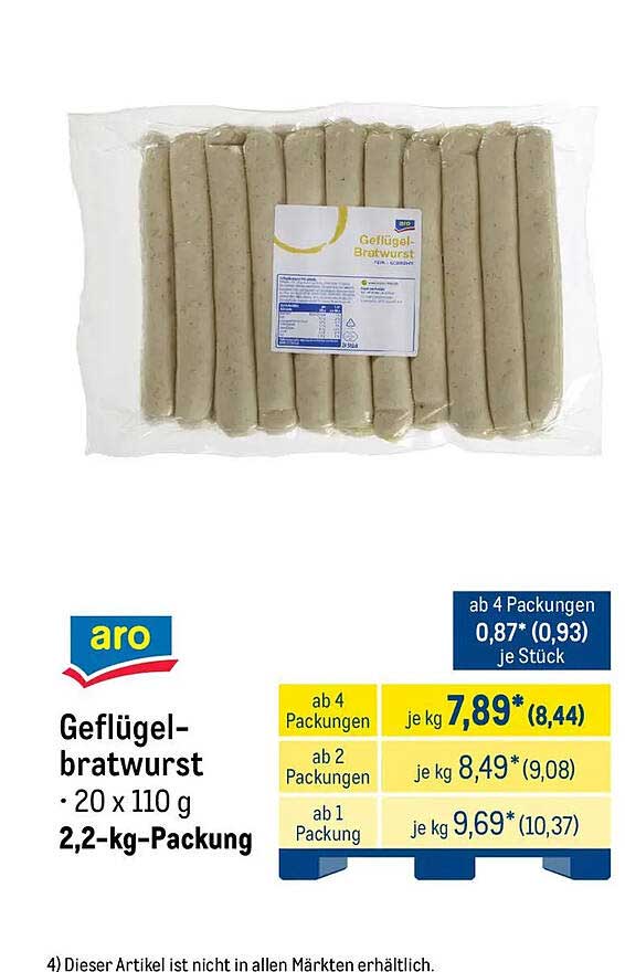 aro Geflügel-bratwurst • 20 x 110 g 2,2-kg-Packung