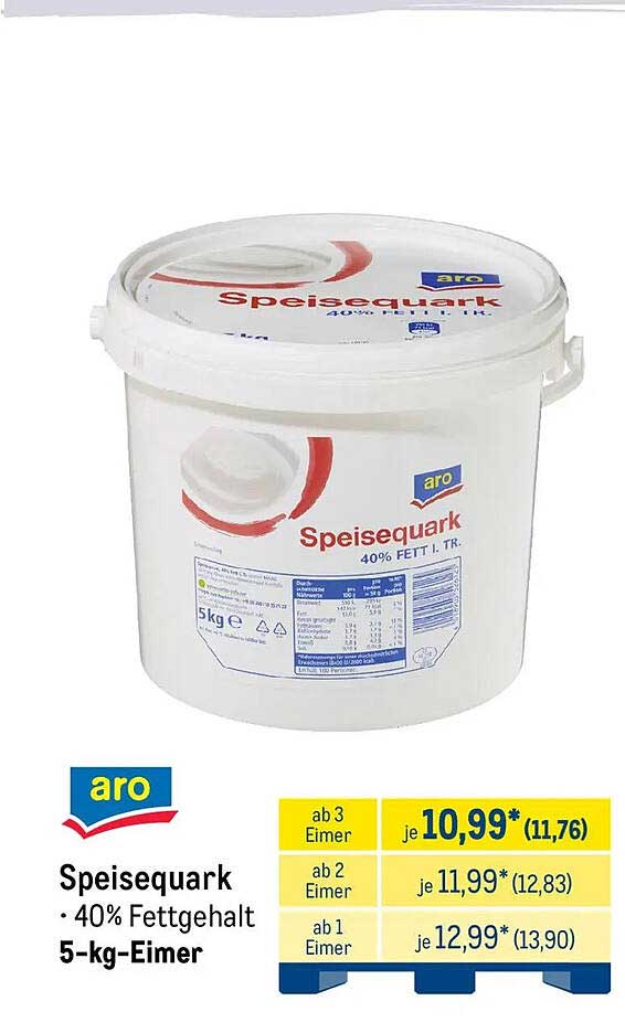 aro Speisequark · 40% Fettgehalt 5-kg-Eimer