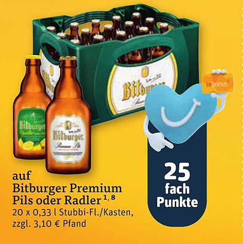 auf Bitburger Premium Pils oder Radler 1,8 20 x 0,33 l Stubi-Fl./Kasten, zzgl. 3,10 € Pfand
