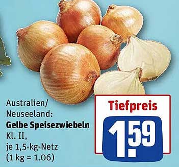 Australien/Neuseeland: Gelbe Speisezwiebeln Kl. II, je 1,5-kg-Netz (1 kg = 1.06)