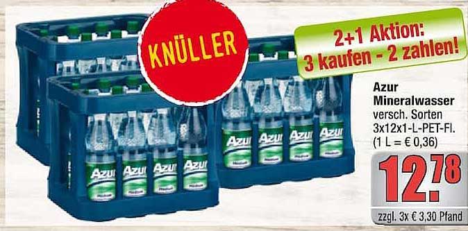 Azur Mineralwasser versch. Sorten 3x12x1-L-PET-Fl.
