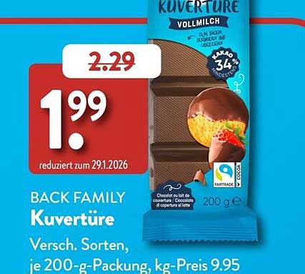 BACK FAMILY Kuvertüre Versch. Sorten, je 200-g-Packung, kg-Preis 9.95
