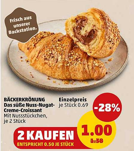 BÄCKERKRÖNUNG Das süße Nuss-Nougat-Creme-Croissant Mit Nussstückchen, je 2 Stück