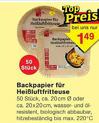 Backpapier für Heißluftfritteuse