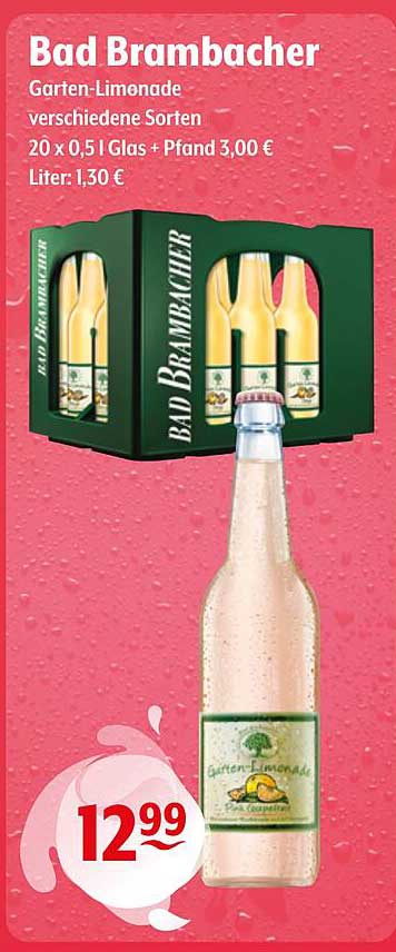 Bad Brambacher Garten-Limonade verschiedene Sorten 20 x 0,5 l Glas + Pfand 3,00 € Liter: 1,30 €