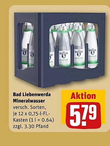 Bad Liebenwerda Mineralwasser versch. Sorten, je 12 x 0,75-l-Fl. Kasten (1 l = 0.64) zzgl. 3.30 Pfand