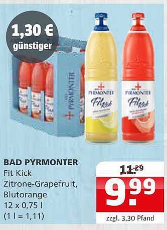 BAD PYRMONTER Fit Kick Zitrone-Grapefruit, Blutorange 12 x 0,75 l (1 l = 1,11)