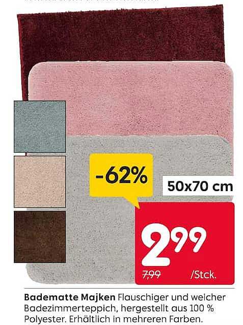Badematte Majken Flauschiger und weicher Badezimmerteppich, hergestellt aus 100 % Polyester. Erhältlich in mehreren Farben.
