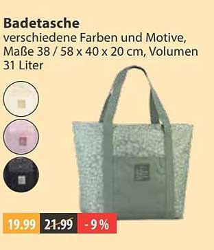 Badtasche verschiedene Farben und Motive, Maße 38 / 58 x 40 x 20 cm, Volumen 31 Liter