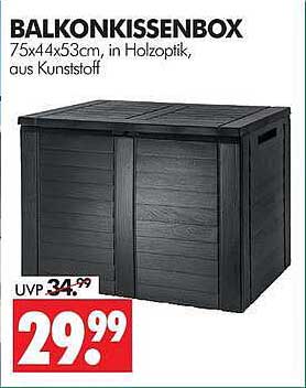 BALKONKISSENBOX 75x44x53cm, in Holzoptik, aus Kunststoff