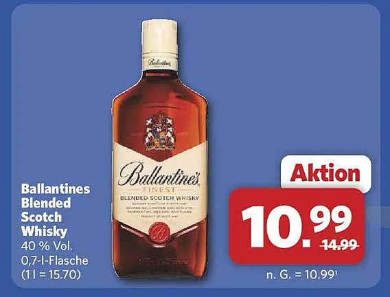 Ballantines Blended Scotch Whisky 40 % Vol. 0.7-l-Flasche (1 l = 15.70)