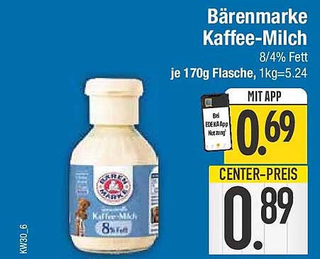 Bärenmarke Kaffee-Milch 8/4% Fett je 170g Flasche, 1kg=5.24