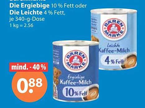 Bärenmarke Kaffee-Milch Die Ergiebige 10 % Fett oder Die Leichte 4 % Fett, je 340-g-Dose