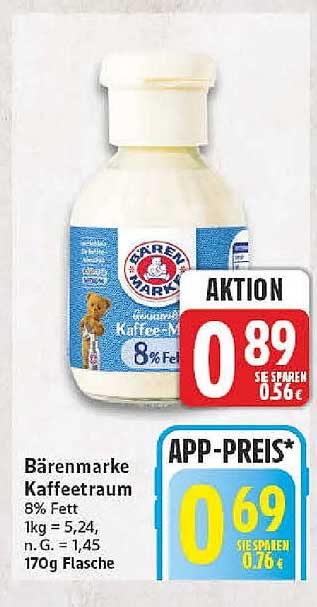 Bärenmarke Kaffeetraum 8% Fett 170g Flasche