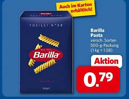 Barilla Pasta versch. Sorten 500-g-Packung (1 kg = 1.58)